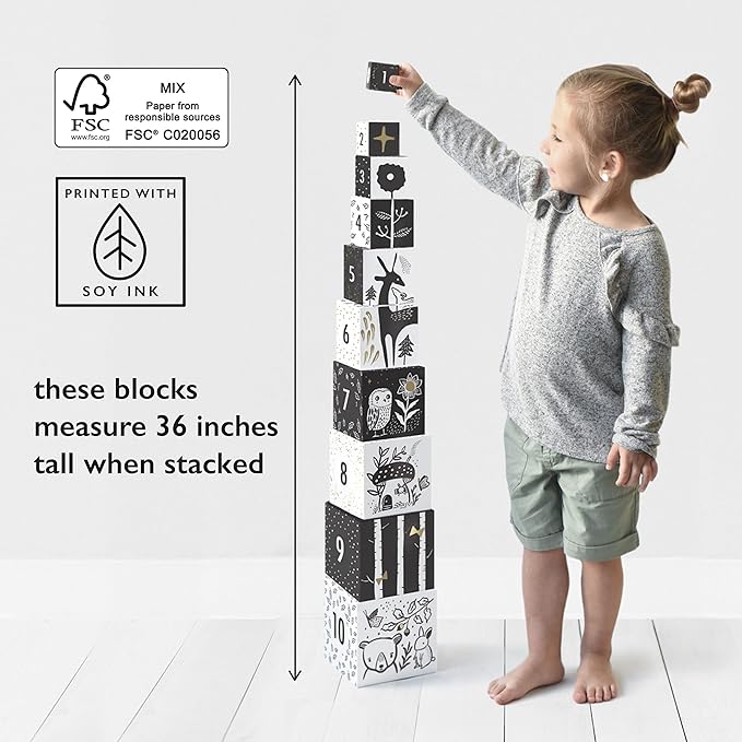 Wee Gallery Nesting Blocks, Stacking Toys for Toddlers and Kids, Educational Blocks with Numbers and Animal Illustrations for Motor Skills, Counting and Early Learning (Ages 2 & Up), Woodland Number