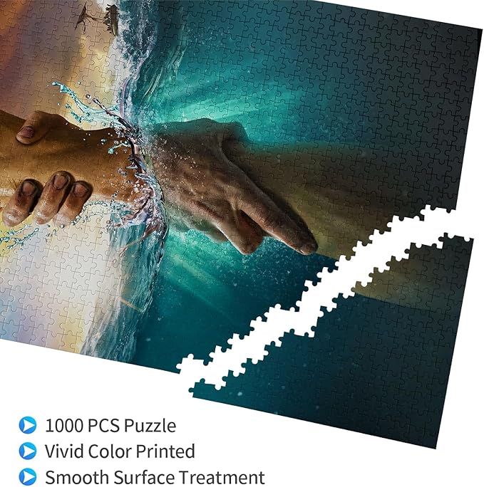 Jesus 1000 Pieces, Give Me Your Hand, HD Wooden Adult Jigsaw Puzzle, Family Fun, Relaxation, Decoration and Gift Giving. Puzzle Size: 29.5x19.7 in and 1:1 Original Picture Poster