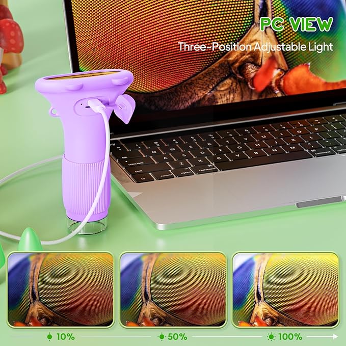 Microscope for Kids 200x Zoom 2-Inch HD Kids Microscope Camera - STEM Learning Kit | Portable Science Tool | Perfect for Ages 3-12 Girls | Purple