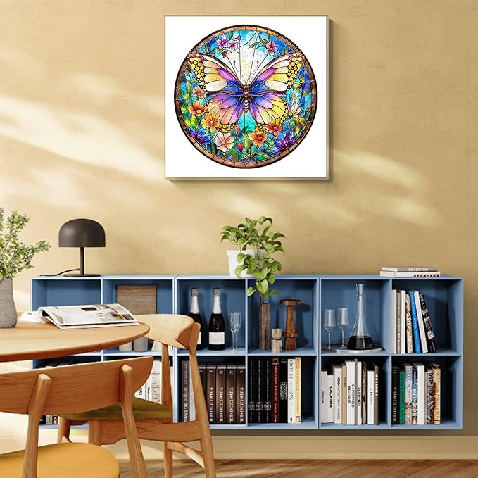 Wooden Puzzle for Adults-Colorful Butterfly Wooden Puzzle Unique Shape Advanced Wooden Jigsaw Puzzle for Adult, Wood Puzzles,Challenge Wooden Jigsaw Puzzle (M-11.4 * 11.4in-200pcs)