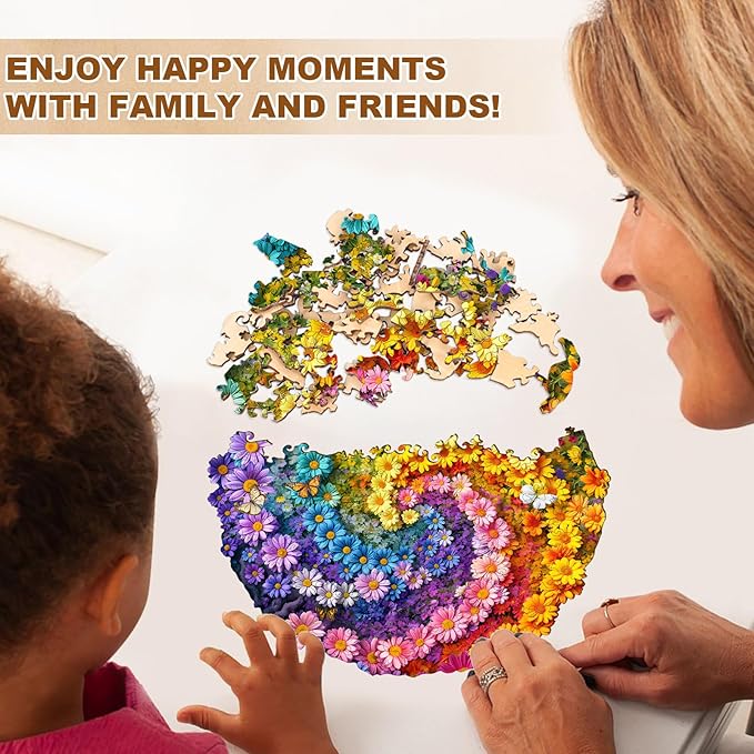 WOODBESTS Wooden Puzzles for Adults-Sea of Flowers, 255 Pieces Wood Puzzle (L-13.4 * 13.4in), Premium Art Shape Wooden Animal Jigsaw Puzzles, for Men/Women & Family Game Night