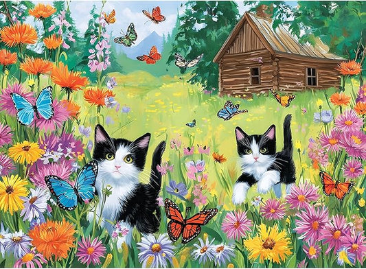 300 Piece Puzzles for Adults, Cats and Butterflies in the Meadow Jigsaw Puzzle, Vibrant and Relaxing 300 piece puzzle, Perfect for Family Time, Wall Decor, Gift for Adults, Kids, Seniors, 20.5 x 15 in