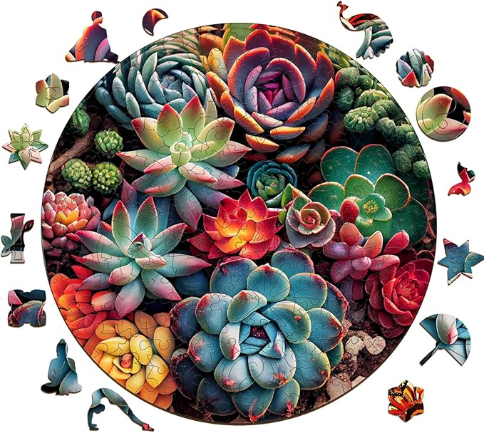 Wooden Puzzles for Adults, Mandala Succulent Plants 244 Pieces Wooden Jigsaw Puzzle, Perfect for Family Game Nights, Unique Shape Best Gift 11.8 * 11.8in, Large