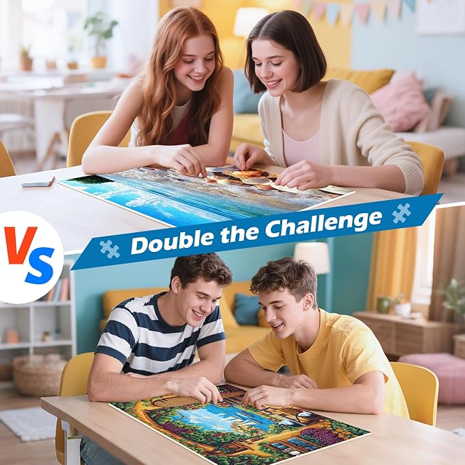 2 Pack 300 Pieces Puzzle for Adults,Beach Puzzle Vineyard Jigsaw Puzzles 300 Pieces for Adults Kids Seniors Recycled Cardboard Puzzles Challenging Game Home Decor Birthday Party Gift