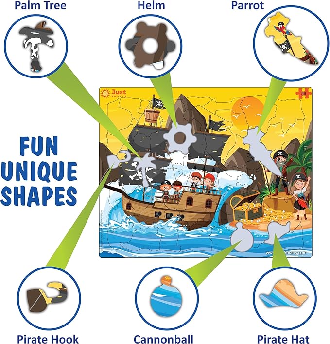 Just Smarty Jigsaw Puzzle Pirate 56 Pieces for Kids Ages 4, 5, 6 Year Old with Fun Shapes and Tray. Fun Learning Educational Toy for Boys Girls in Pre-K, Kindergarten, First Grade