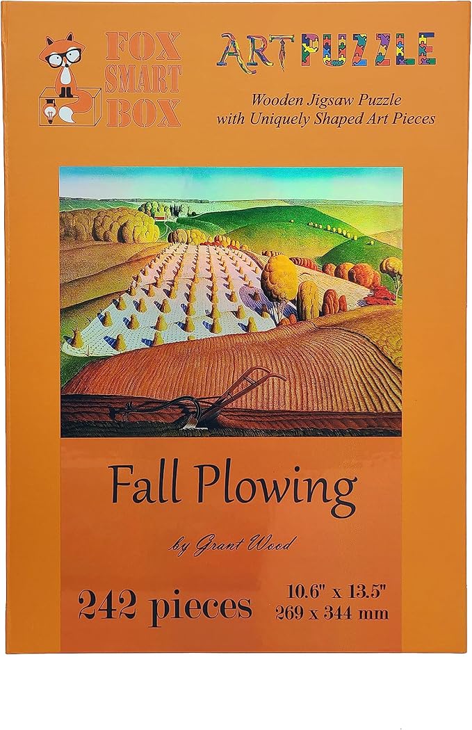 Wooden Puzzle for Adults - Uniquely Shaped Pieces - Made in The USA by FoxSmartBox - 242 Pieces - Fall Plowing