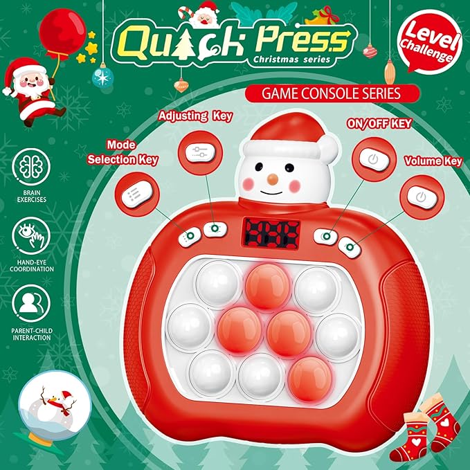 Upgraded Pop Push Game Toy for Kids, Quick Fast Push Pop Puzzle Handheld Game Light up Fidget Toy 8-12, Bubble Sensory Toys Christmas Stocking Stuffers Birthday Gifts for Kids Ages 3-12