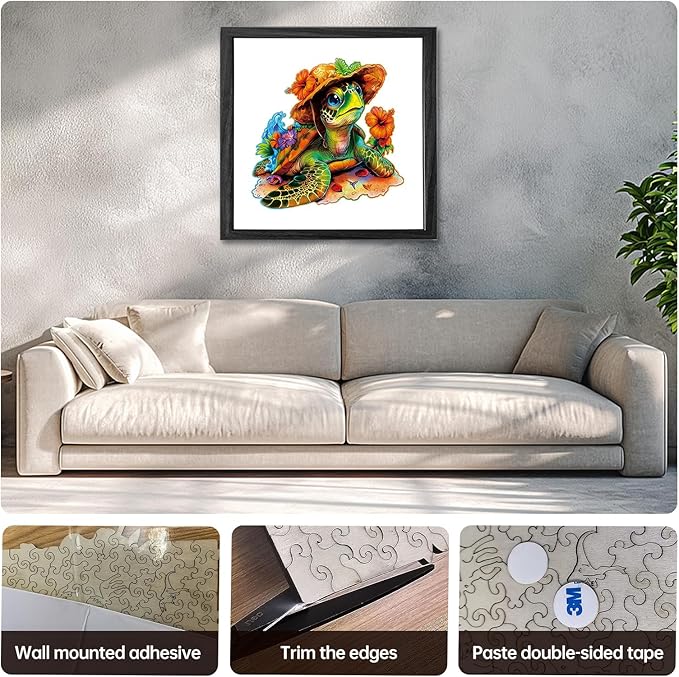 Wooden Jigsaw Puzzles,Vacation Sea Turtle Wooden Puzzles 200 Piece,Perfect for Family Game,Unique Shape Puzzles for Adults 11 x 11 Inch