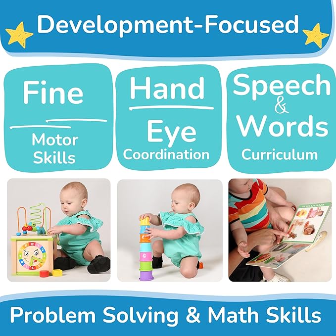 Toyventive Wooden Kids Baby Activity Cube - Girls Gift Set | 1st Birthday Gifts Toys for 1 One, 2 Year Old Girl | Developmental Toddler Educational Learning Girl Toys 12-18 Months | Bead Maze