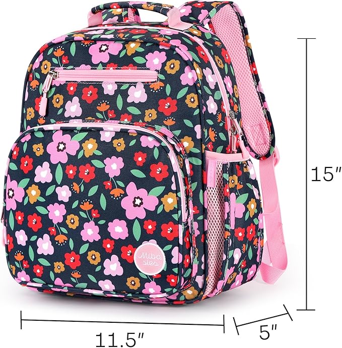 mibasies Kids Backpack for Girls: Girls Backpack 5-8 - Kindergarten Elementary School Bookbag for Girl - Flower