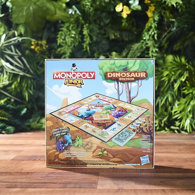 Hasbro Gaming Monopoly Junior Dinosaur Edition Game | Kids Board Games with Dino-Themed Toy Tokens | 2-4 Players for Boys & Girls | Ages 5+ (Amazon Exclusive)