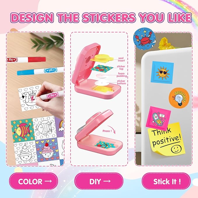 Puffy Sticker Maker Kit for Kids - Make Your Own 3D Stickers Ages 6-10 - Create DIY Craft Machine Unicorn Arts and Crafts Kits for Girls & Boys (90 Stickers)