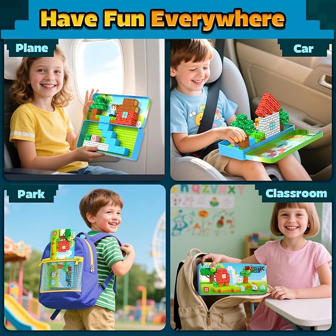 Magnetic Blocks Kids Travel Toys with Portable Metal Tin – Montessori Building Blocks STEM Magnet Magnetic Tiles Toddler Kids Toys for 3+ Year Old Boys & Girls, Classroom Must Haves Creative Gift