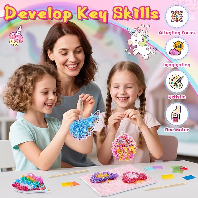 CrispPlay Crafts for Kids Ages 4-8 8-12 Girls Toys, 8pcs Poke Art Craft Kits for 4 5 6 7 8 9 Year Old Girls Birthday Christmas Gifts, DIY Creative Activity, Mess Free, Magic Theme