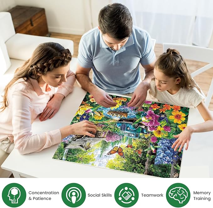 300 Piece Puzzles for Adults,Lake House Jigsaw Puzzle for Adults Kids Elderly,Large Piece Landscape Puzzle for Kids Age 8-10 10-12,Challenging Truck Bird Flower Puzzle,Family Game Great Gift 20.5x15in