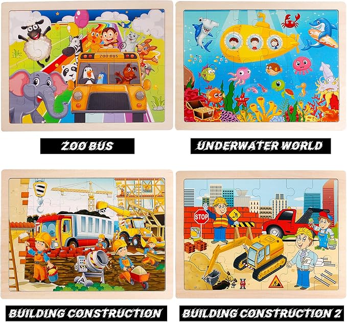 24 Piece Puzzles for Kids Ages 3-5 4 Packs Wood Puzzles for Kids Ages 4-6 Preschool Education Jigsaw Puzzle Board Toy Gifts for Boys and Girls