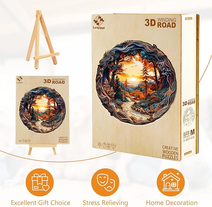 Wooden Puzzles for Adults, Wooden Jigsaw Puzzles for Adults Kids, 3D Winding Road Unique Shaped Wood Puzzles Adult, Creative Birthday Gifts for Friends Family Game (13.4 * 13.4in 300pcs)