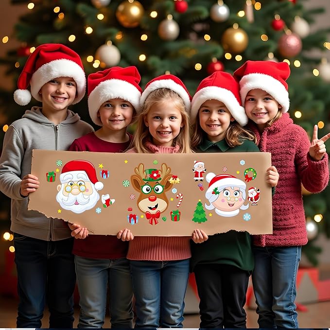 JOYIN 48 Pcs Christmas Make-a-face Sticker Sheets Make Your Own Characters Mix and Match Sticker Sheets with Santa Santa, Reindeer, Gingerbread, Snowman and Elf, Kids Party Favor Supplies Xmas Craft