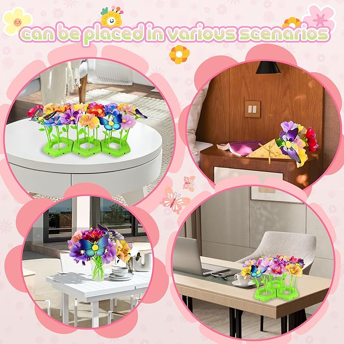 Fabric Flower Bouquets Toys,Flower Making Kit-DIY Craft Kits Toys for Kids,DIY Build Your Flowers Bouquet, Arts and Crafts for 3 4 5 6 7 8+Year Old Girl Birthday Gifts Ideas