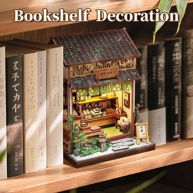 Fsolis Book Nook Kit - DIY Miniature House Kit for Adults Mini House Tiny 3D Puzzles for Bookshelf Diorama Decor Gifts for Women Teenagers Puzzle Lovers (Japanese Sweets Shop)