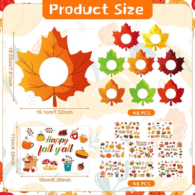 Jetec 48 Packs Fall Picture Frame Craft Kits Maple Leaf Shape DIY Photo Frame with Stickers Make Your Own Picture Craft for Thanksgiving Autumn Home Classroom Decor