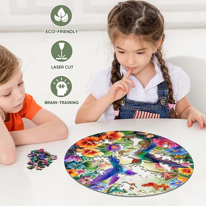 Ruikiyart Wooden Puzzles for Adults, 5MM 500 Pieces Hummingbird Wooden Jigsaw Puzzles, Birds Puzzle Unique Shaped for Adults and Kids on Thanksgiving, Christmas Family Puzzle Games (16.7'' x 16.7'')