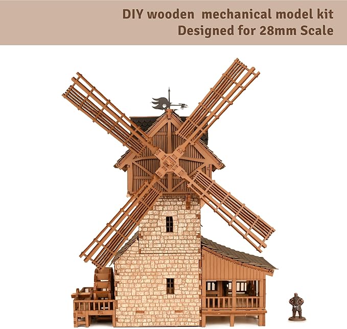 Wooden Mill-Hybrid Medieval Windmill, Watermill, Blacksmith Workshop -3D Wooden Puzzles for Adults to Build - Engineering DIY Mechanical Model Kit, 352PCS - Assembly Time 9H