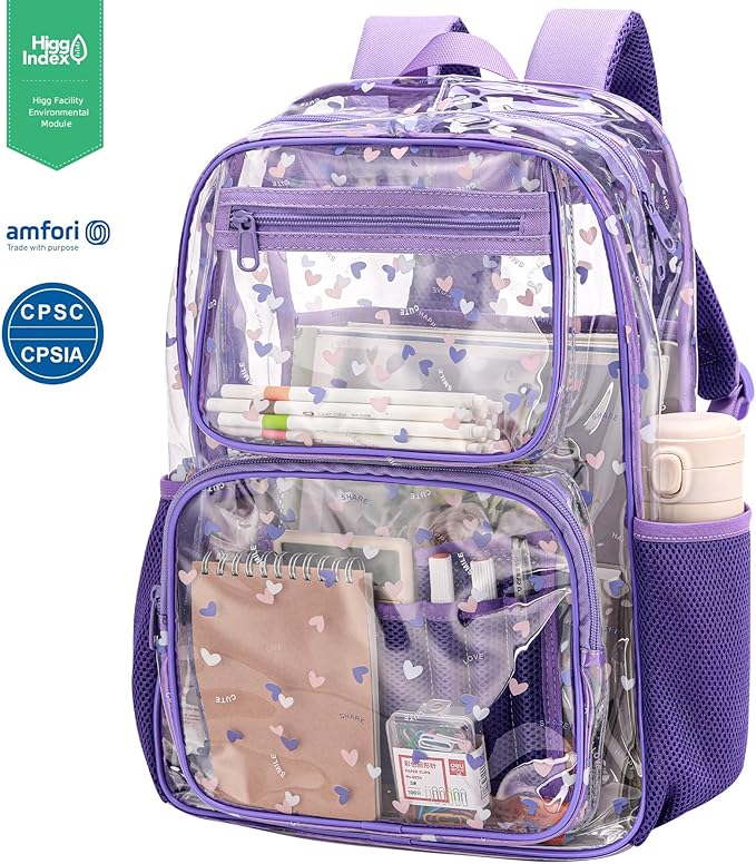 Transparent Bag - Purple Clear Backpack for School and Stadium Events, Suitable for Girls and Boys