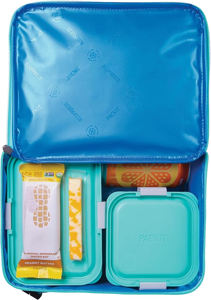 PackIt Freezable Classic Lunch Box, Retro Wave, Built with ECOFREEZE Technology, Fully Freezable, Collapsible, Reusable, With Zip Front Pocket and Buckle Handle, Designed for Fresh Lunch On the Go