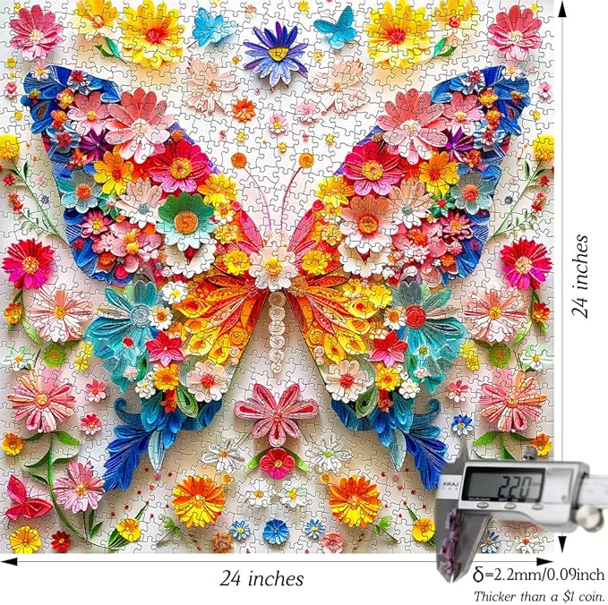 Bgraamiens Floral Butterfly Symphony-1000 Pieces Paper Flower Butterfly Puzzle for Adults, Unique Flowers Art,Perfect for Game Nights