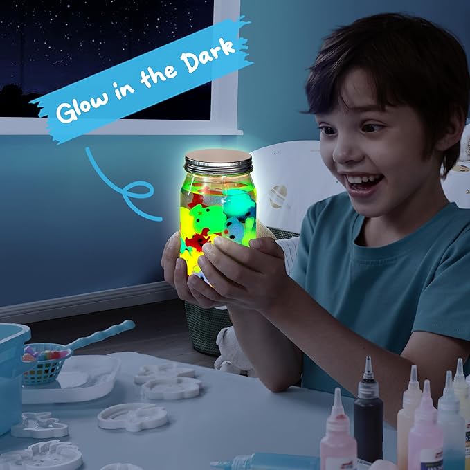 Klever Kits Glow-in-The-Dark Water Gel Kit, Crafts Magic Fairy Water Pets Toy Kit with 10 Gels(7 Glow-in-The-Dark Gels), 12 Molds, Preserving Bottle, DIY STEM Craft Kits, Arts and Crafts for Kids