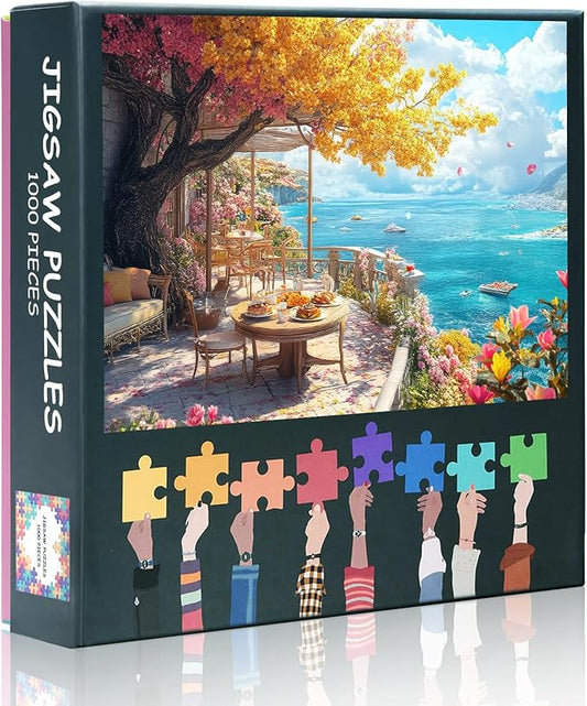 1000 Piece Puzzle for Adults - Jigsaw Puzzles for Adults, Serene Beach House with Relaxing View of The Sea from The Castle, Adult Puzzles 1000 Pieces, 27.5x19.7 in