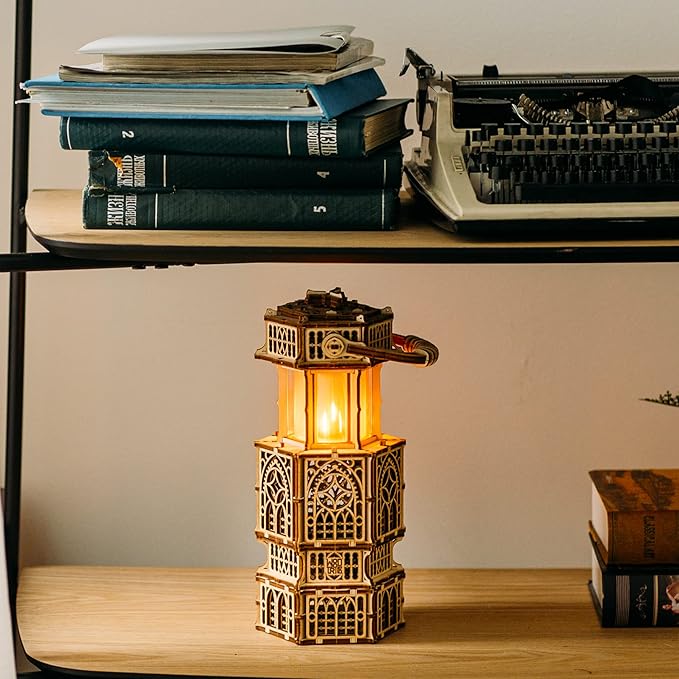 Wood Trick Antique Lantern Luminous LED 3D Wooden Puzzles for Adults to Build - 2-Mode Lighting - Engineering DIY Project Mechanical 3D Puzzle Model Kits for Adults