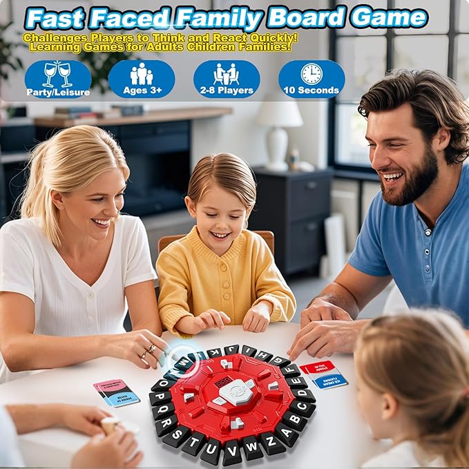 Word Game Family Board Games for Kids & Adults with 2 Modes,220 Topic Categories 24 Letters Pressing Games,Fun Fast-Paced Learning Game,35 Cards,LCD Display Timer,Christmas & Birthday Gifts,Red