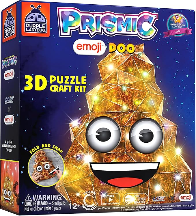 PRISMIC Emoji Poo 3D Puzzle Craft Kit - Funny Light-Up Night Lamp DIY Toy for Teens, Girls & Boys Ages 12-17 Years Old, Hilarious Gift, Cute Room Decor, Cool Crafts for Kids & Tweens