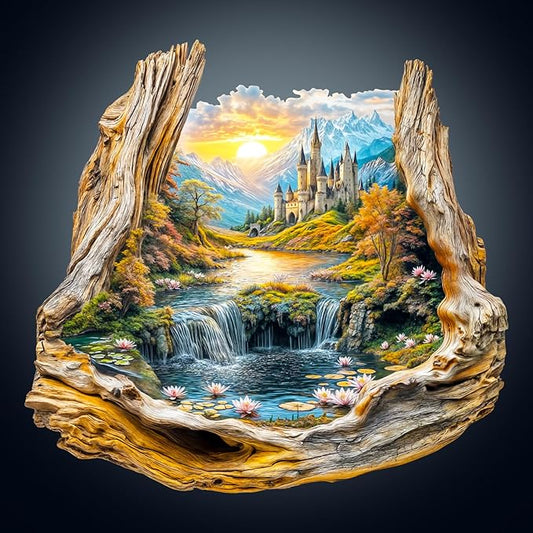 Wooden Puzzles for Adults 175 Pices, 3D Castle Wooden Puzzles for Adults, Unique Shape Floating Haven Landscape Irregular Jigsaw Puzzles, 3D Visual Flat Puzzels, Size is 11.4 x 10.7in