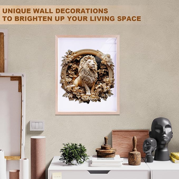 Wooden Puzzles for Adults, Forest Lion Wooden Jigsaw Puzzle 3D Visual Effect Unique Shape Animal Wood Puzzles Adult, Birthday Gifts for Puzzle Lovers Family Games (L-13.4 * 13.4in-275pcs)