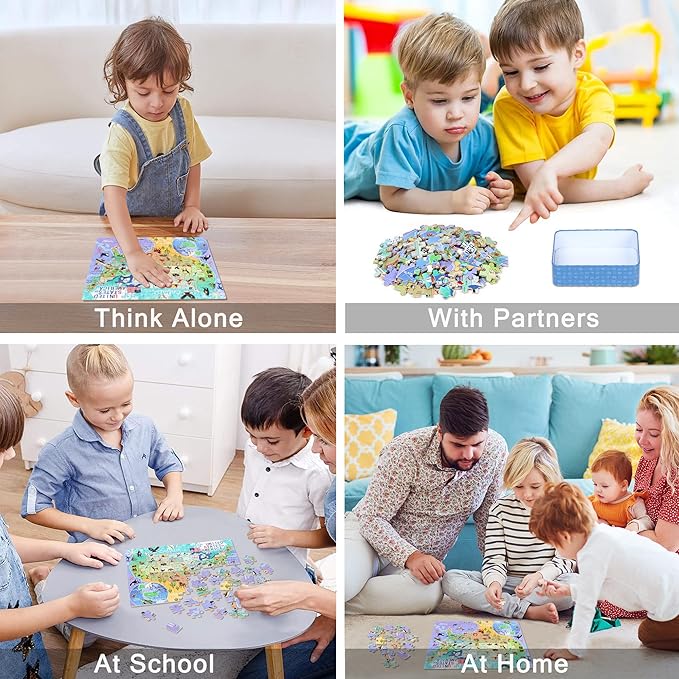 LELEMON Puzzles for Kids Ages 4-6,USA Map 100 Piece Puzzles for Kids Ages 4-8 in a Metal Box, Educational Jigsaw Puzzles 100 Piece Puzzle Games Puzzle Toys for Girls and Boys