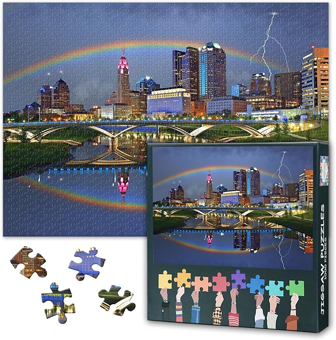 Jigsaw Puzzles 1000 Pieces for Adults, Columbus Ohio Skyline Puzzles for Adults, City Downtown Photographic Adult Challenging Puzzle 1000 Pieces, Relaxation Game for Men Women 27.5x19.7 Inch
