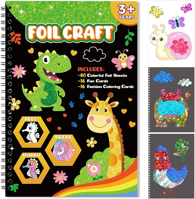 Art & Craft Activity,Foil Craft Animal DIY Art Fun Kits,No Mess Creative Foil Art Kits Set Drawing Game for Kids,Birthday Gifts Crafts Supplies Travel Toys for Girls Boys Ages 4 5 6 7 8 9 Year Old