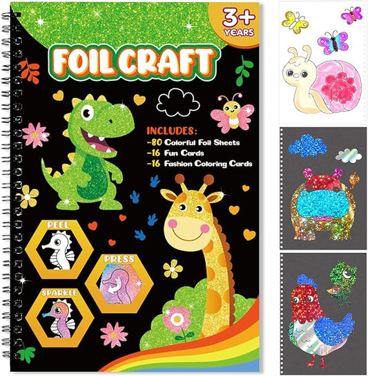 Art & Craft Activity,Foil Craft Animal DIY Art Fun Kits,No Mess Creative Foil Art Kits Set Drawing Game for Kids,Birthday Gifts Crafts Supplies Travel Toys for Girls Boys Ages 4 5 6 7 8 9 Year Old