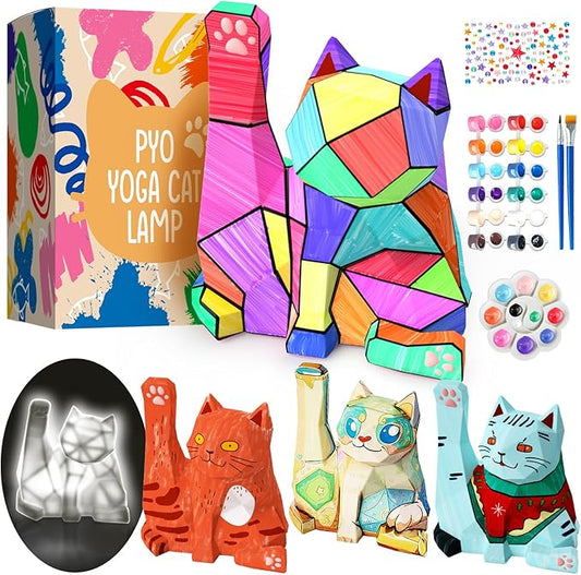 Paint Your Own Yoga Cat Lamp Kit, DIY Cat Crafts Night Light, Arts & Crafts for Kids Age 8-12, Art Supplies Painting Kit, Birthday Easter Party Holiday Gift for Teens Girls Boys Age 3 4 5 6 7 8+