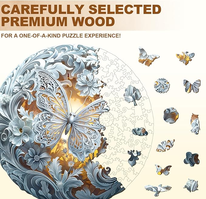 WOODBESTS Wooden Puzzles for Adults (200 Piece, M, 11.4 * 11.4in) Celestial Wings Wood Puzzle Adult, Unique Wooden Animal Jigsaw Puzzles, Family Game and Birthday Gifts for Friend