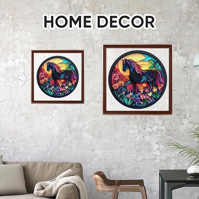 Ruikiyart Wooden Puzzles for Adults, 5MM 200 Pieces Black Horse Wooden Jigsaw Puzzles, Animal Unique Shaped Puzzle Gifts for Adults and Kids on Thanksgiving, Family Puzzle Games(11.2"*11.2")