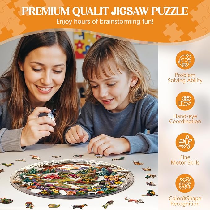 Wooden Puzzles for Adults, Wooden Jigsaw Puzzles for Adults Kids, 3D Farm Unique Shaped Wood Puzzles Adult, Creative Birthday Gifts for Friends Family Game, Home Decor(13.4 * 13in 290pcs)