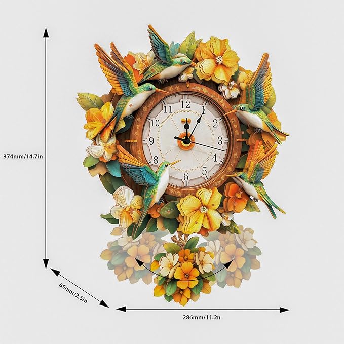 KAAYEE 3D Puzzle for Adult, Wooden Hummingbird Pendulum Clock Mechanical Model Kit, 80 PCS DIY Vintage Wall Clock Building Kit, Creative Craft Gift for Birthday Home Decor (Battery Not Included)