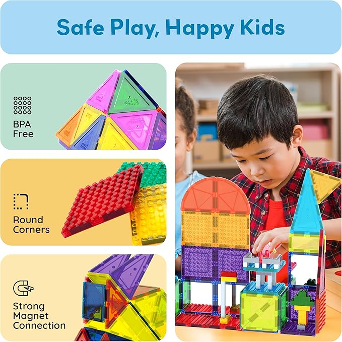 PicassoTiles 353pc Magnetic Brick and Magnet Tile Combo Set with Action Figures STEM Building Block Educational Construction Kit Preschool Classroom Toy Learning Activities for Kids Age 3 Plus PTL353