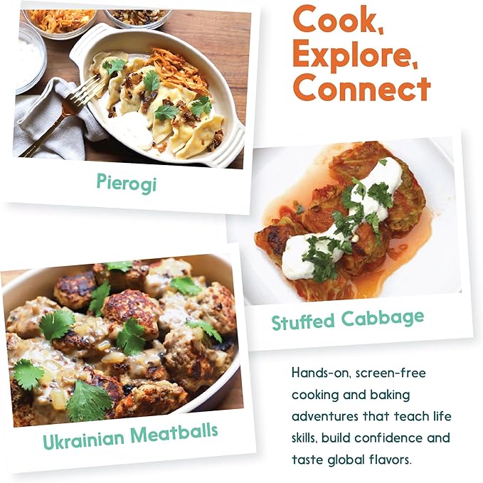 eat2explore Cooking Kits for Kids - Interactive & Educational Set with 3 Recipe Cards, Key Ingredients & Cooking Tools - Ideal Idea for Kids who Love to Create Meals (Ukraine Edition)