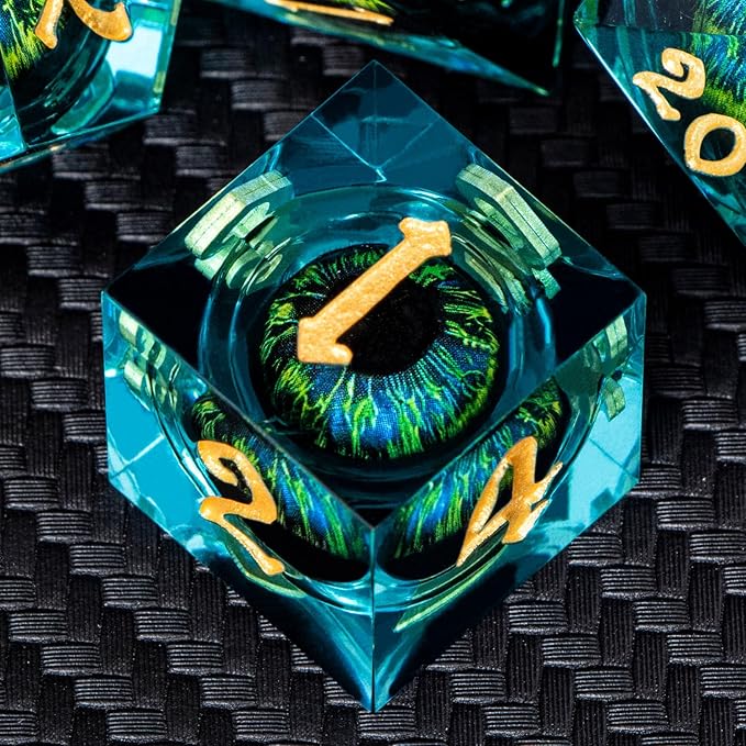 ARUOHHA DND Resin Dice Dragon Eye Dice Liquid Core Red Sharp Edged Dice Set with Gift Box, Polyhedral D and D Dice Set Role Playing Game D20 D12 D10 D8 D6 D4