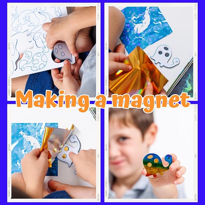 Foil Fun Art Kit for Kids - Reusable Animal Foil Art for Girls & Boys, DIY Mess-Free Girls Craft Kit w/Magnets, Ideal Travel Toy & in Car Activities for Kids Ages 4 5 6 7 8 9 10 11 12